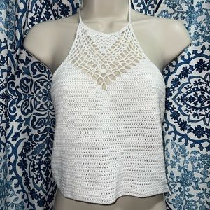 Womens Large White Knit Crop Top Beach Top EUC